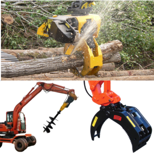 Excavator attachments for earth moving, material handling, forestry  and all other applications